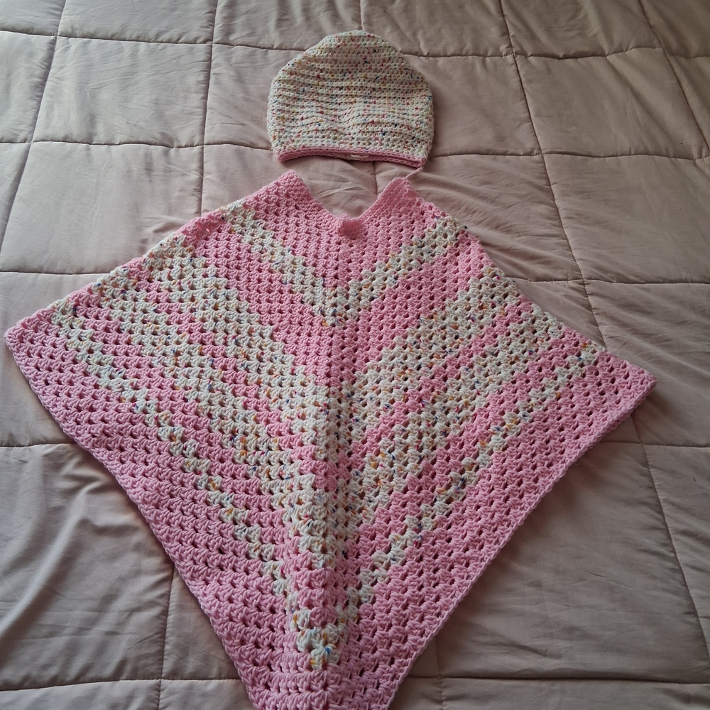 Pink Crochet Cape with Hat Set
